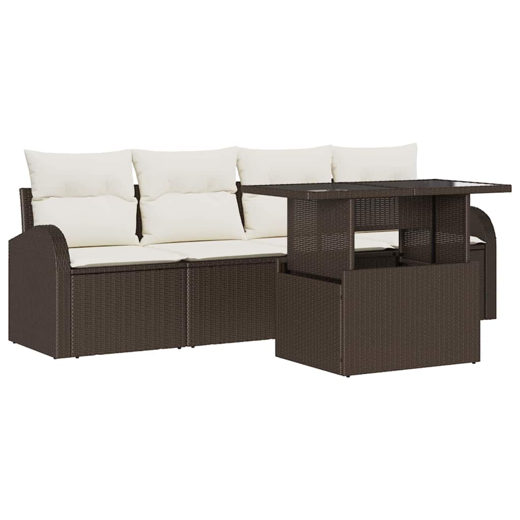 Conjunto de sofá de jardín 5 pcs Marrón Rattan de Poliéster