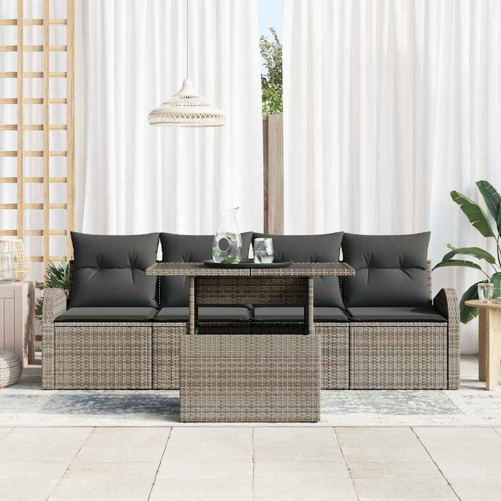 Conjunto de sofá de jardín 5 pcs Gris Rattan de Poliéster
