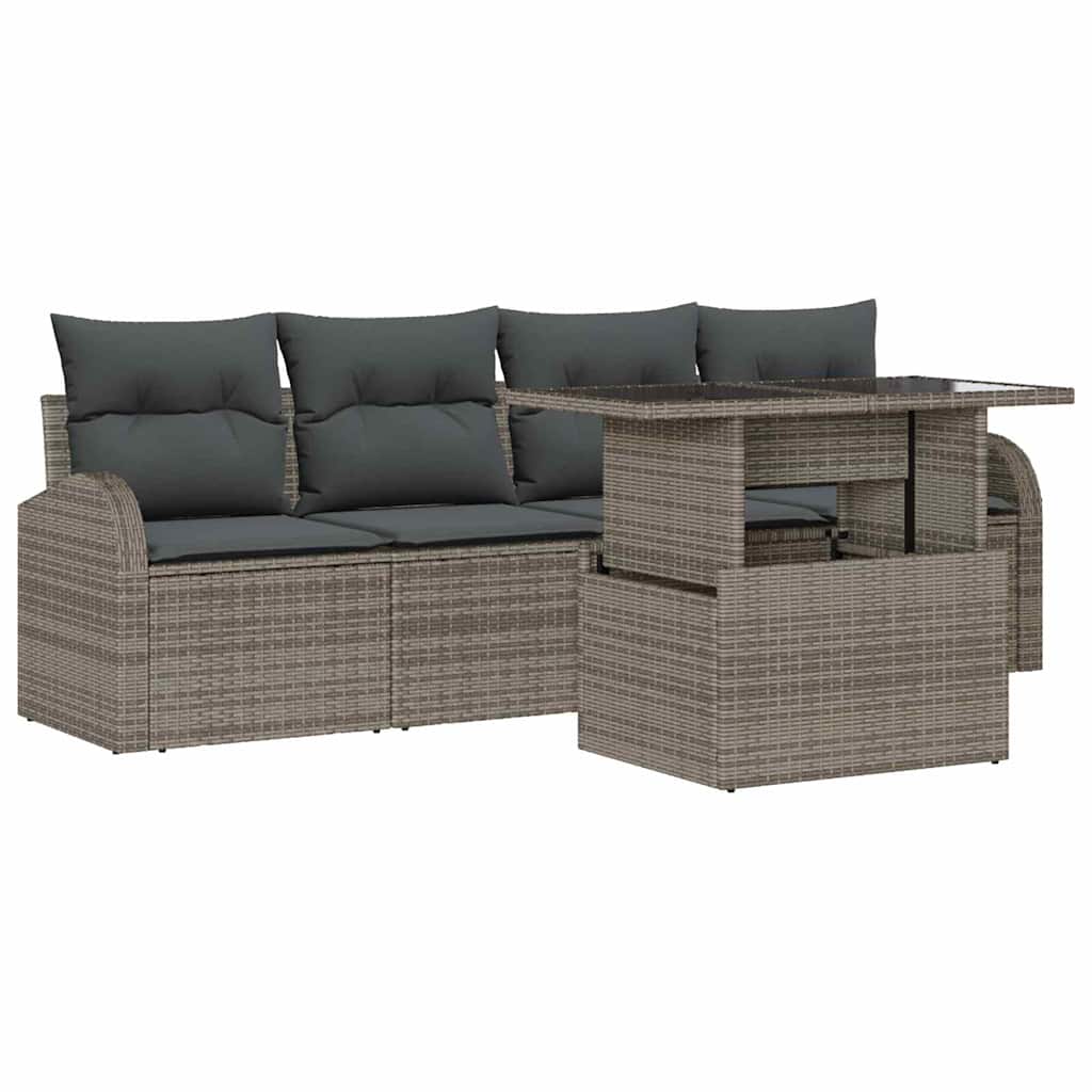 Conjunto de sofá de jardín 5 pcs Gris Rattan de Poliéster