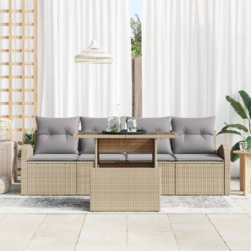 Conjunto de sofá de jardín 5 pcs Beige Rattan de Poliéster