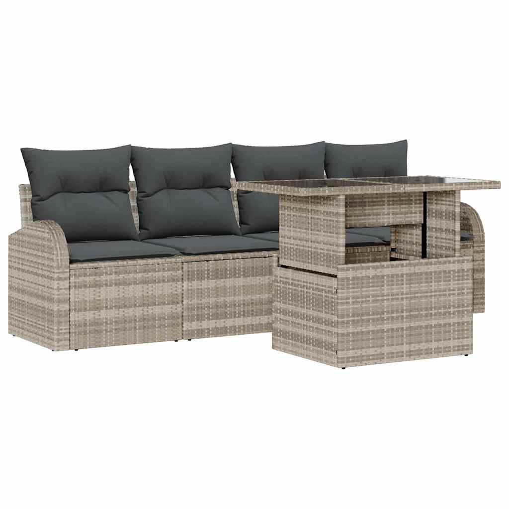 Conjunto de sofá de jardín 5 pcs Gris Claro Rattan de Poliéster