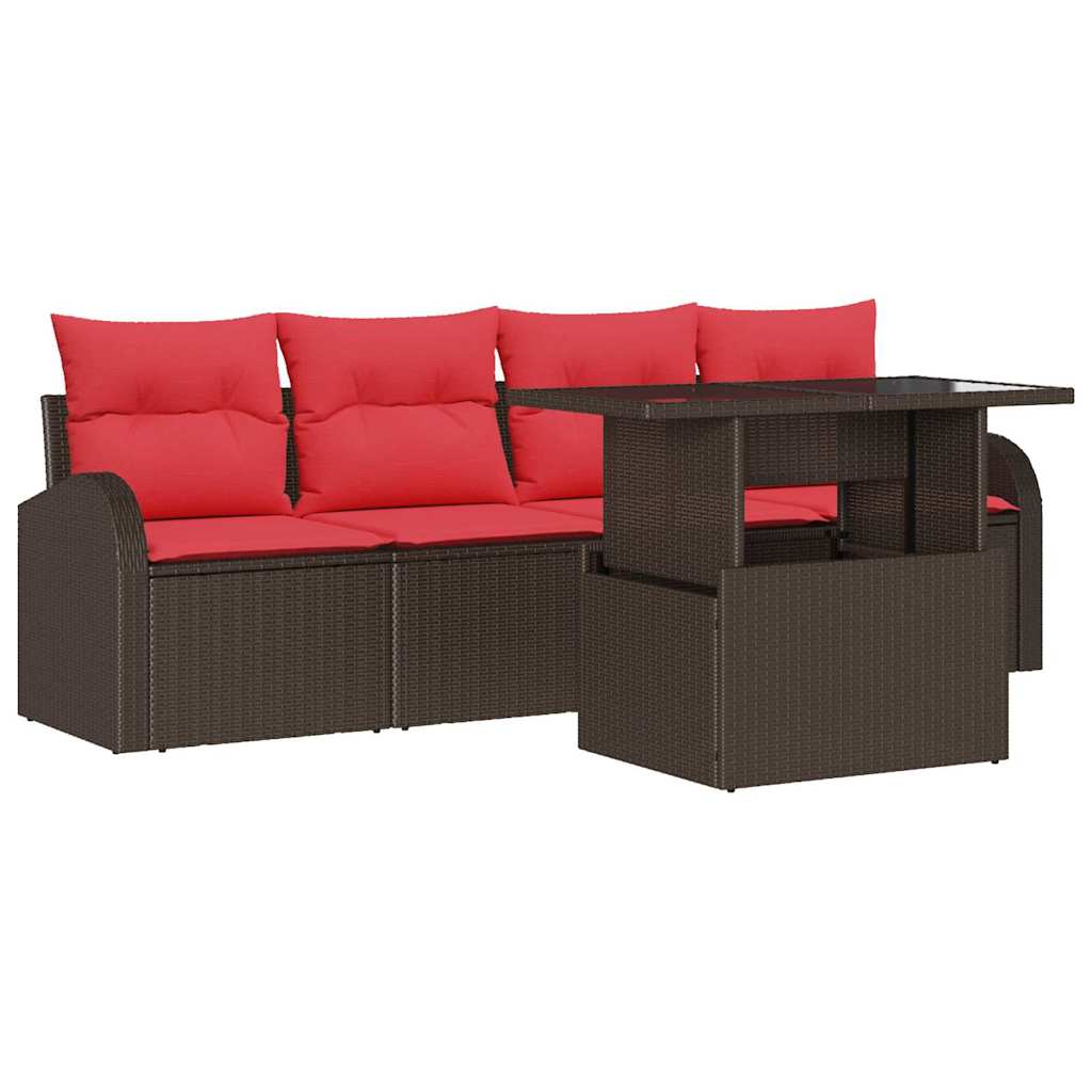 Conjunto de sofá de jardín 5 pcs Marrón Rattan de Poliéster