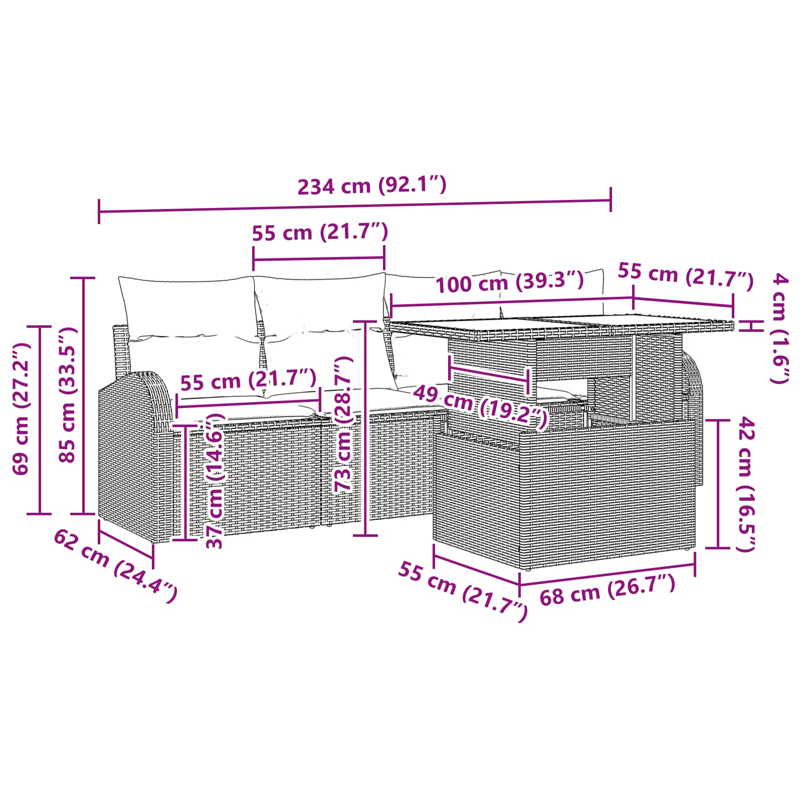 Conjunto de sofá de jardín 5 pcs Marrón Rattan de Poliéster