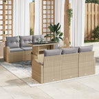Conjunto de sofá de jardín 7 pcs Beige Rattan de Poliéster