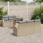 Conjunto de sofá de jardín 7 pcs Beige Rattan de Poliéster