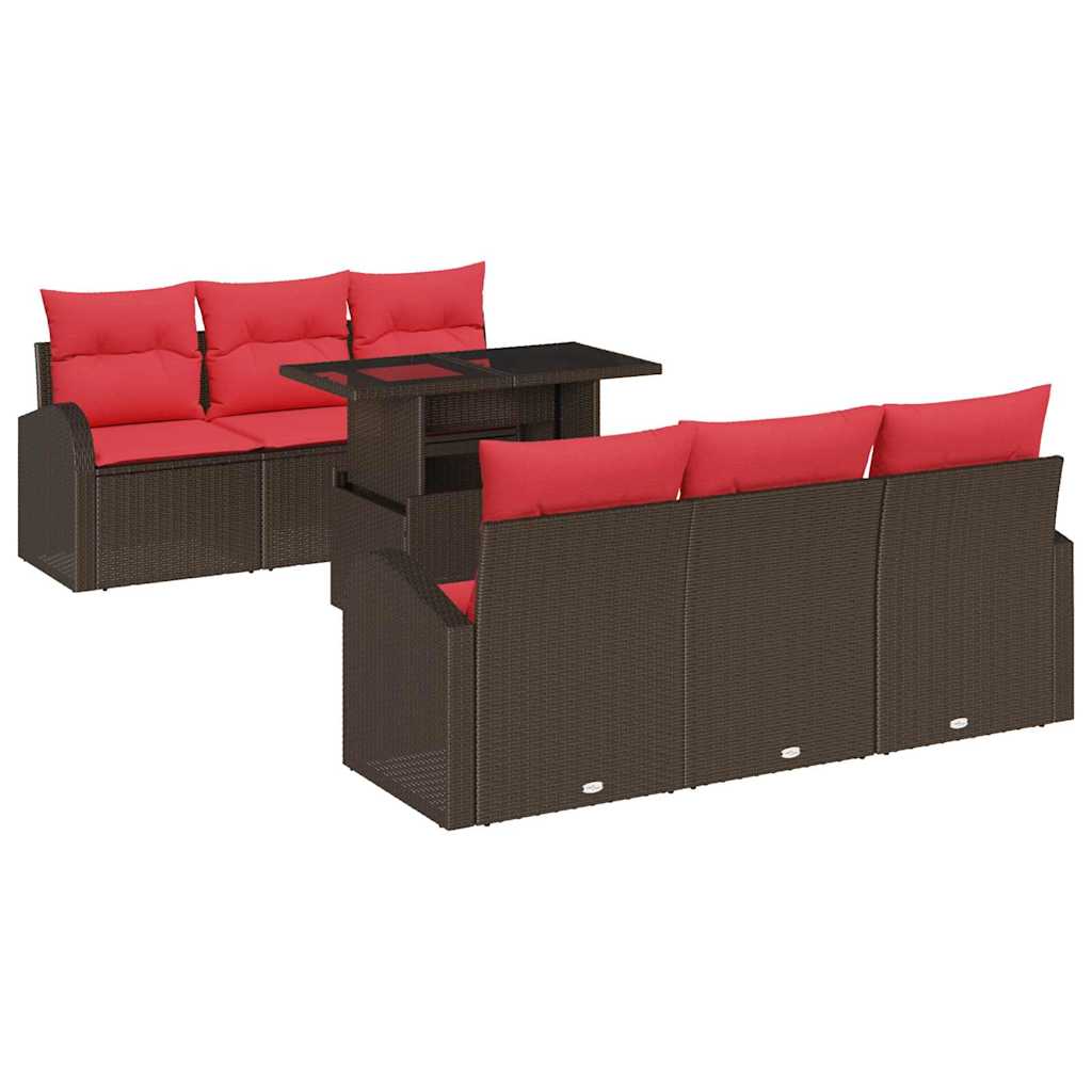 Conjunto de sofá de jardín 7 pcs Marrón Rattan de Poliéster