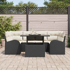 Conjunto de sofá de jardín 7 pcs Negro Rattan de Poliéster