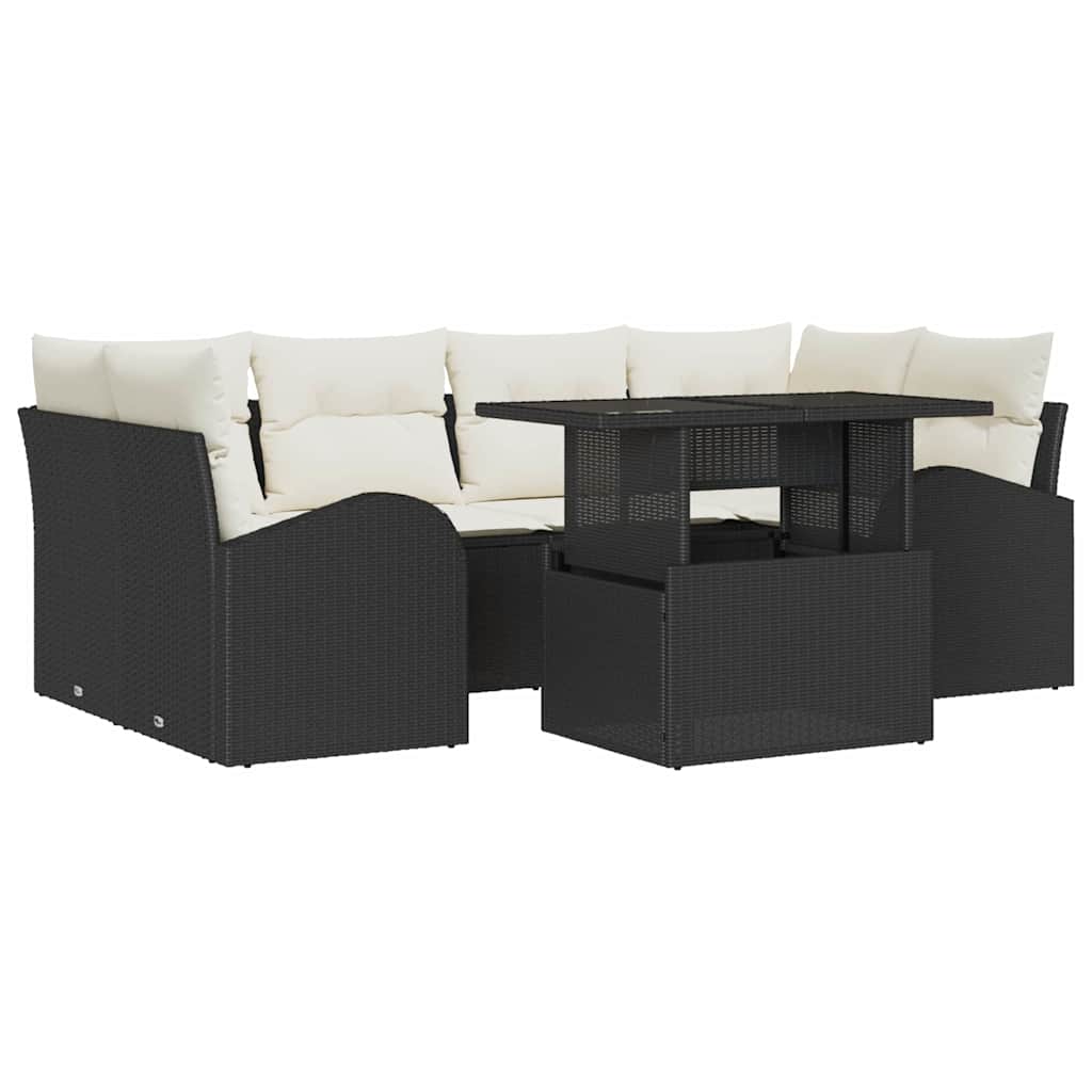 Conjunto de sofá de jardín 7 pcs Negro Rattan de Poliéster