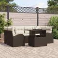 Conjunto de sofá de jardín 7 pcs Marrón Rattan de Poliéster