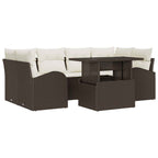 Conjunto de sofá de jardín 7 pcs Marrón Rattan de Poliéster