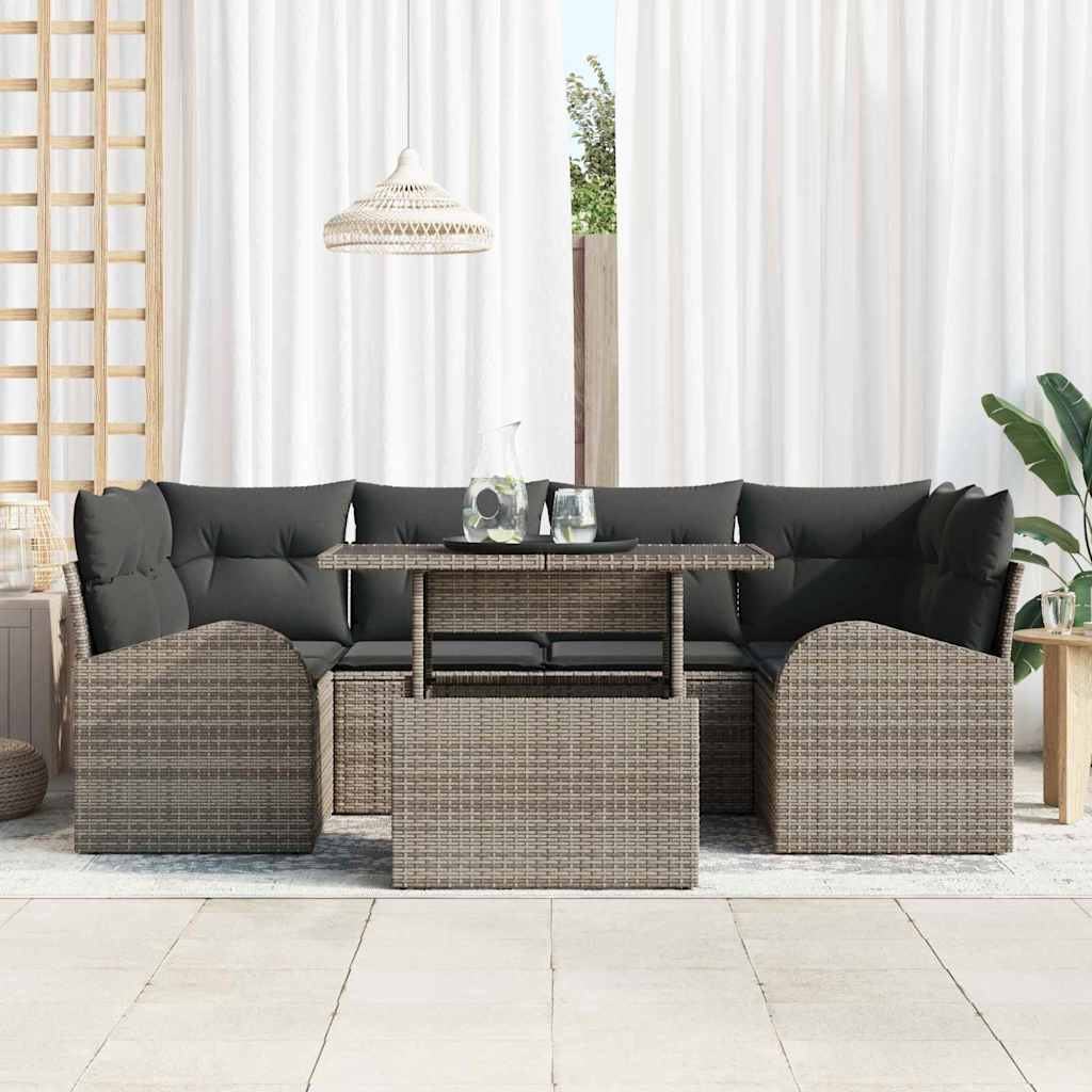 Conjunto de sofá de jardín 7 pcs Gris Rattan de Poliéster