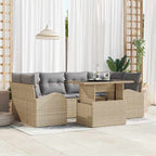 Conjunto de sofá de jardín 7 pcs Beige Rattan de Poliéster