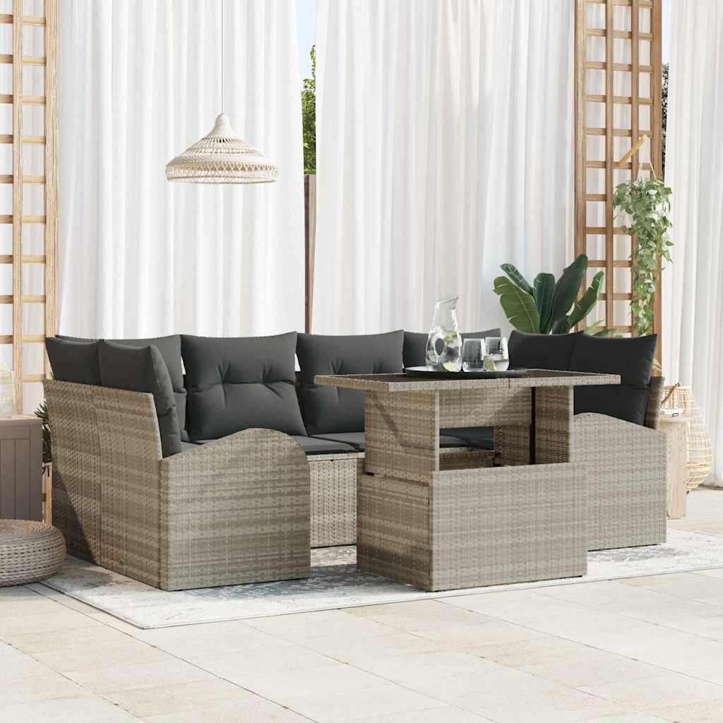 Conjunto de sofá de jardín 7 pcs Gris Claro Rattan de Poliéster
