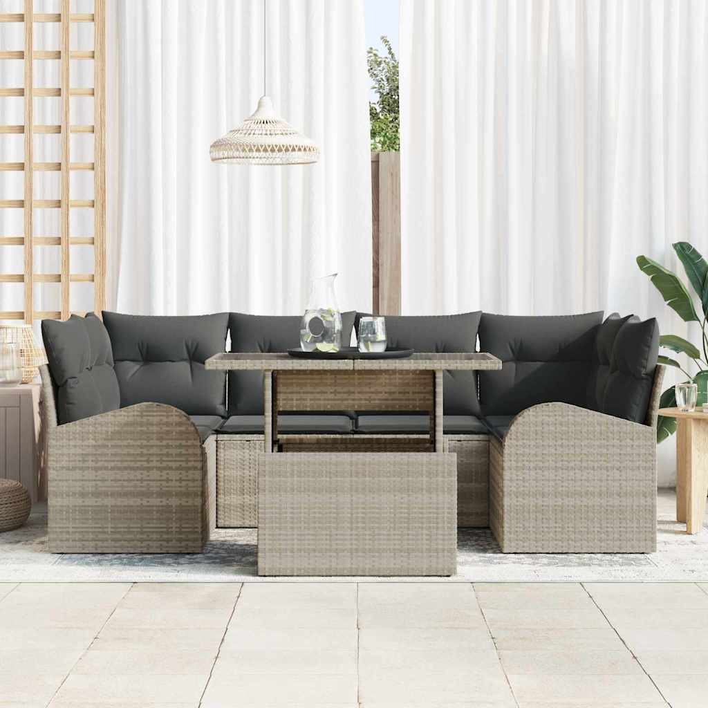 Conjunto de sofá de jardín 7 pcs Gris Claro Rattan de Poliéster
