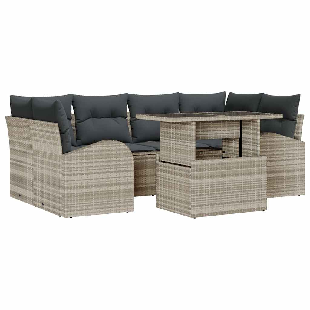 Conjunto de sofá de jardín 7 pcs Gris Claro Rattan de Poliéster