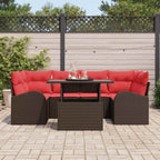 Conjunto de sofá de jardín con cojín 7 pcs Marrón y Rojo