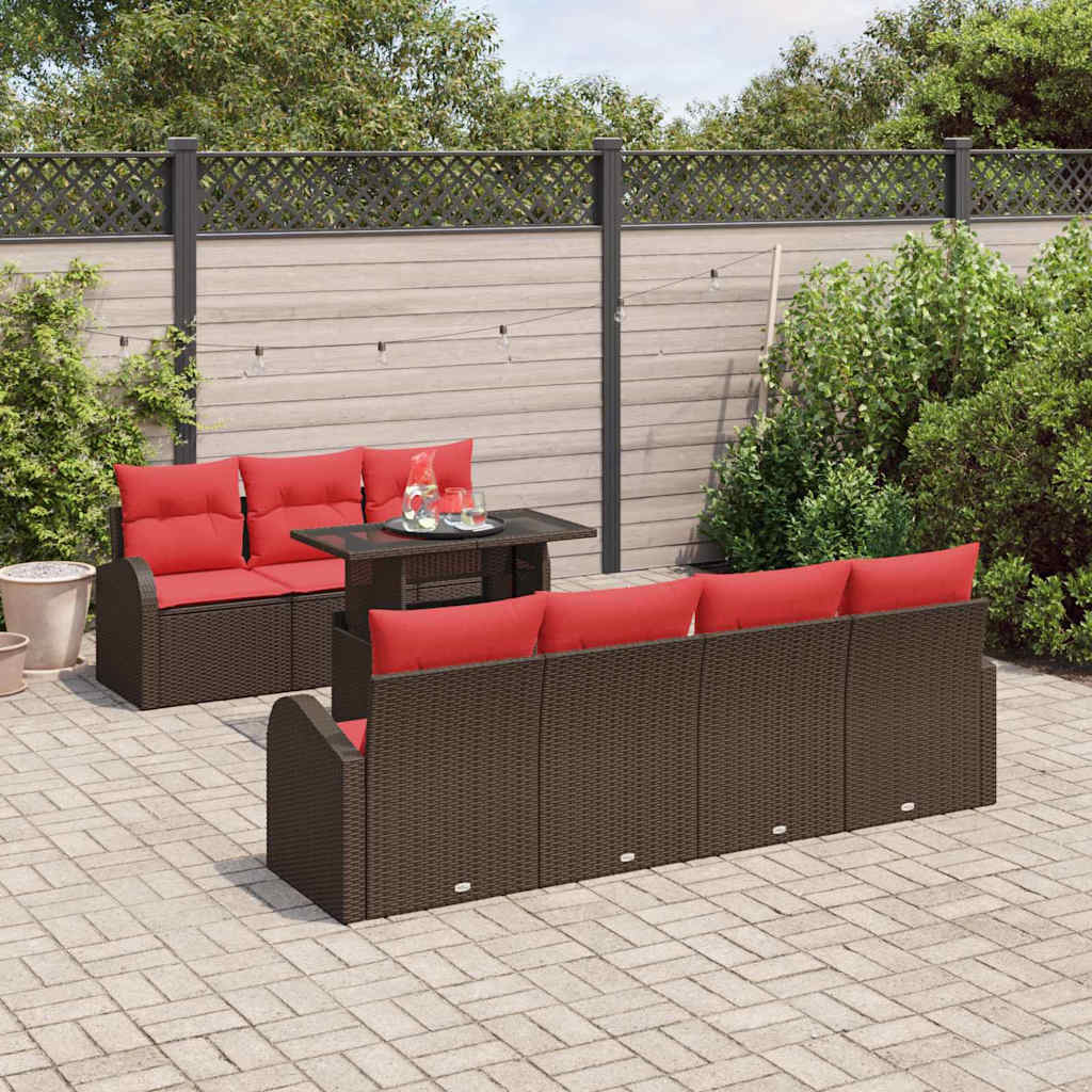 Conjunto de sofá de jardín 8 pcs Marrón Rattan de Poliéster