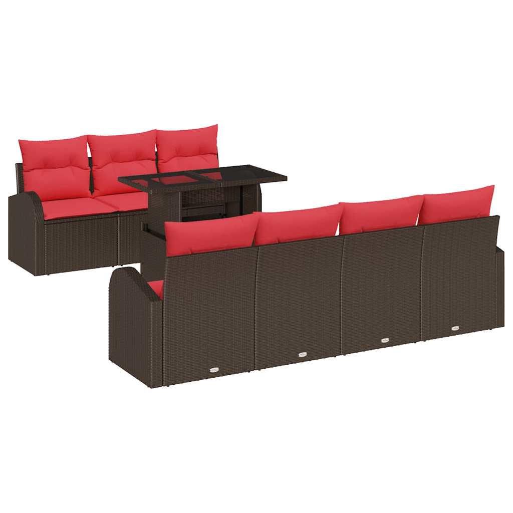 Conjunto de sofá de jardín 8 pcs Marrón Rattan de Poliéster