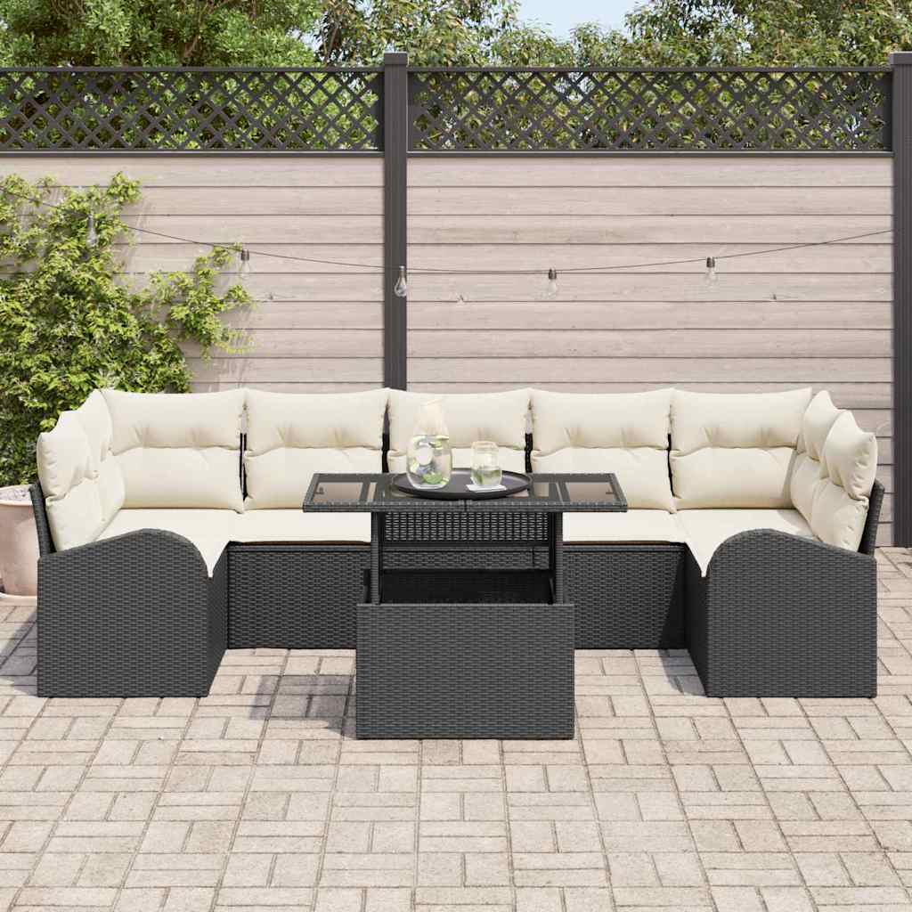 Conjunto de sofá de jardín 8 pcs Negro Rattan de Poliéster