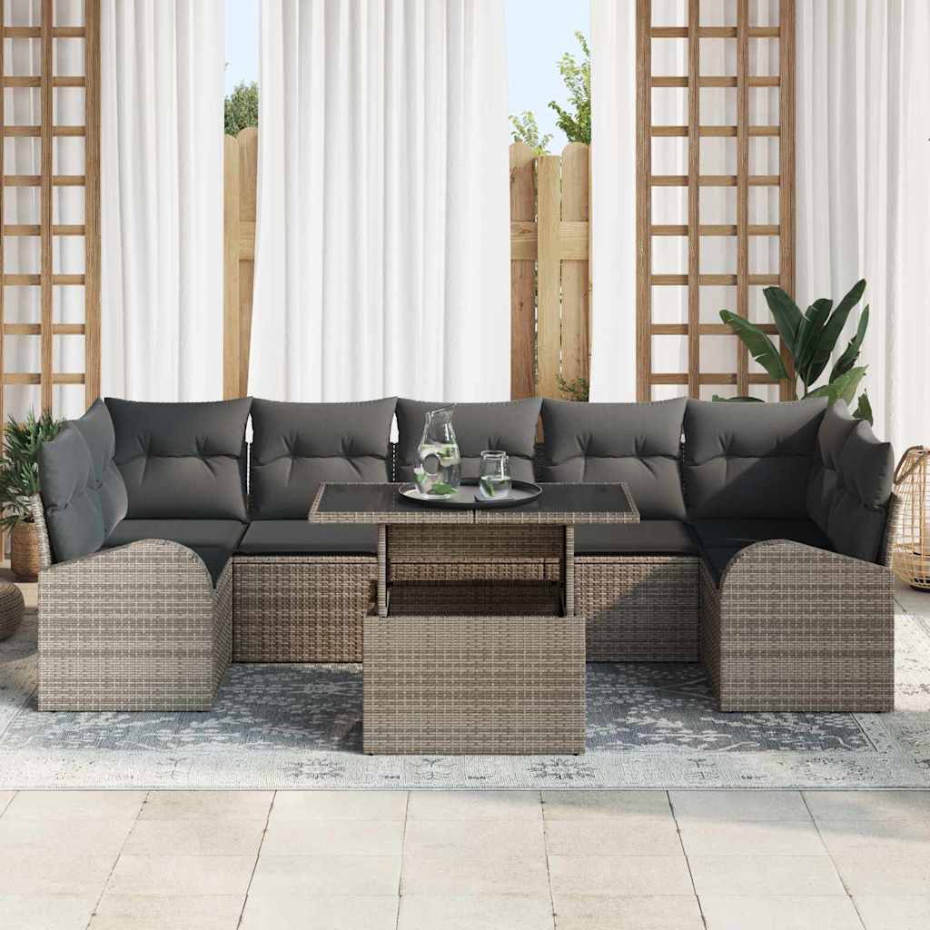 Conjunto de sofá de jardín 8 pcs Gris Rattan de Poliéster