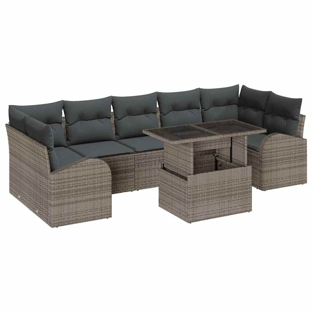 Conjunto de sofá de jardín 8 pcs Gris Rattan de Poliéster