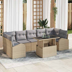 Conjunto de sofá de jardín 8 pcs Beige Rattan de Poliéster