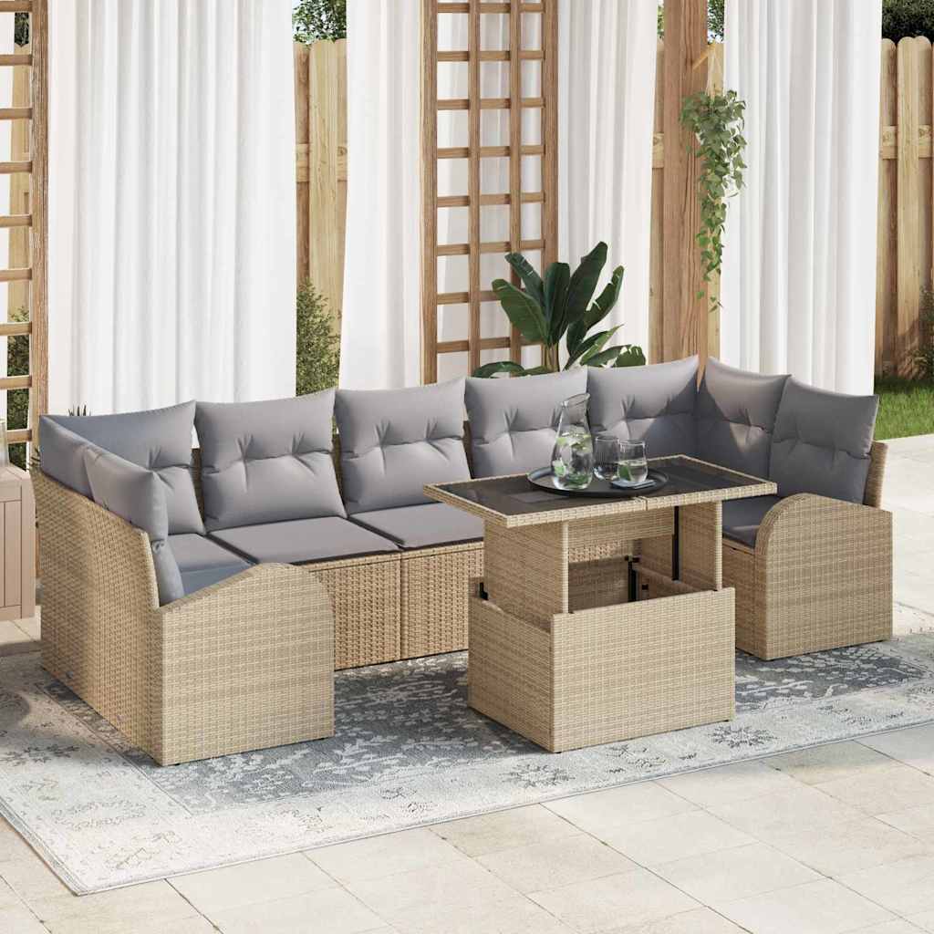 Conjunto de sofá de jardín 8 pcs Beige Rattan de Poliéster