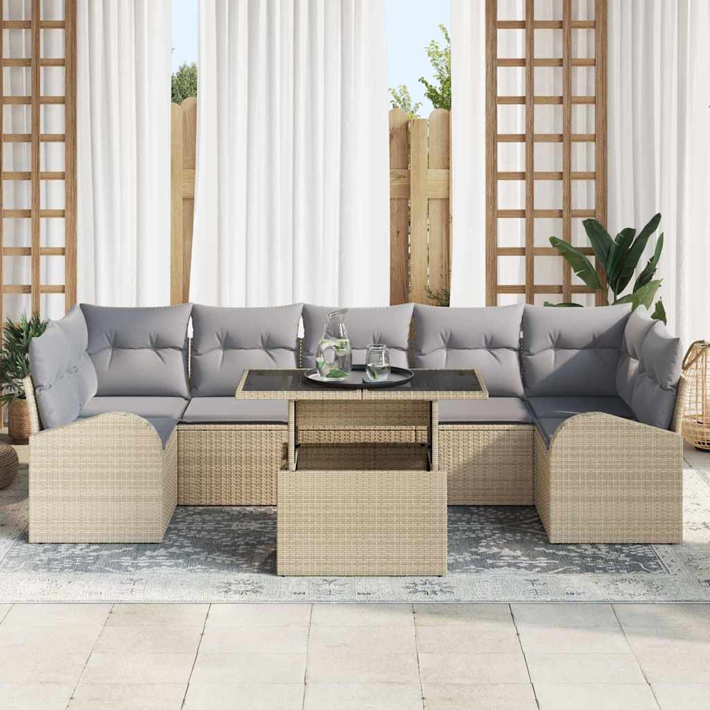 Conjunto de sofá de jardín 8 pcs Beige Rattan de Poliéster