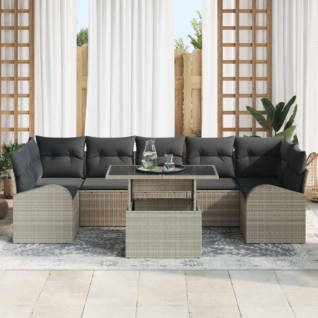 Conjunto de sofá de jardín 8 pcs Gris Claro Rattan de Poliéster