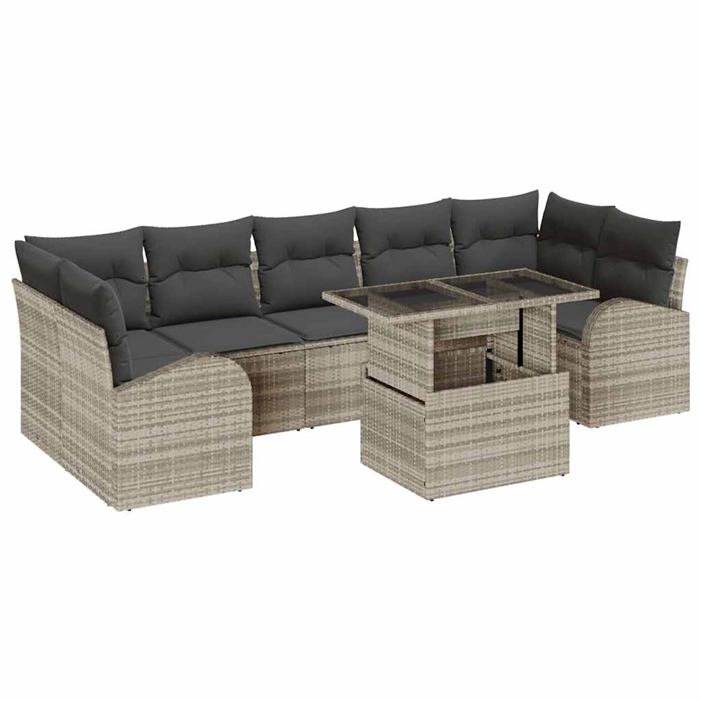 Conjunto de sofá de jardín 8 pcs Gris Claro Rattan de Poliéster