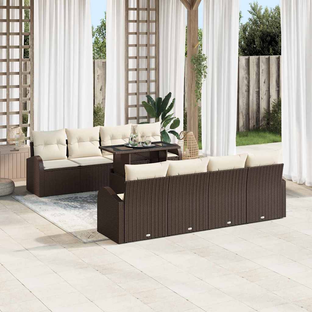 Conjunto de sofá de jardín 9 pcs Marrón Rattan de Poliéster