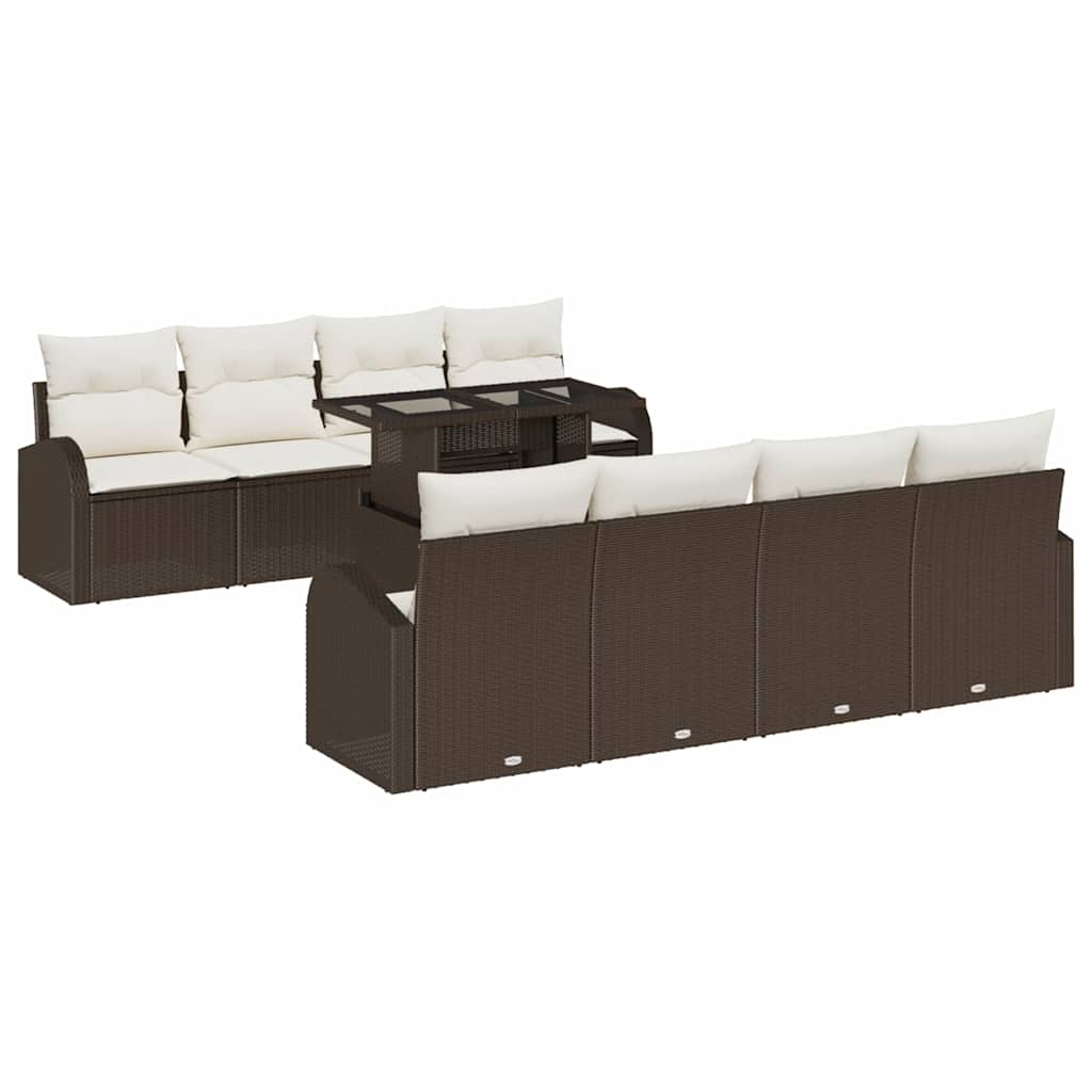Conjunto de sofá de jardín 9 pcs Marrón Rattan de Poliéster
