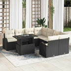 Conjunto de sofá de jardín 9 pcs Negro Rattan de Poliéster