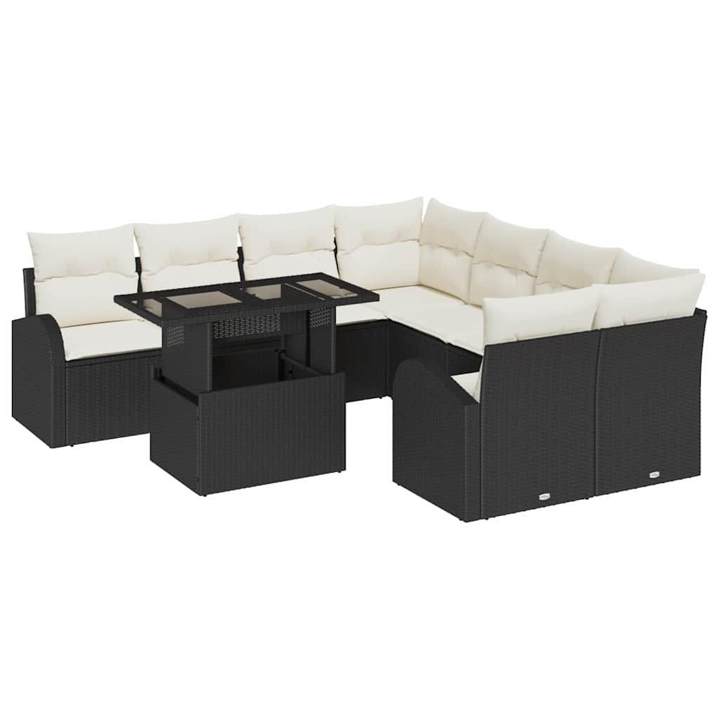 Conjunto de sofá de jardín 9 pcs Negro Rattan de Poliéster