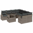 Conjunto de sofá de jardín 9 pcs Gris Rattan de Poliéster