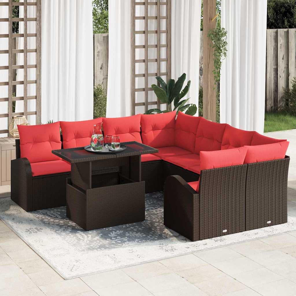 Conjunto de sofá de jardín 9 pcs Beige ratán sintético