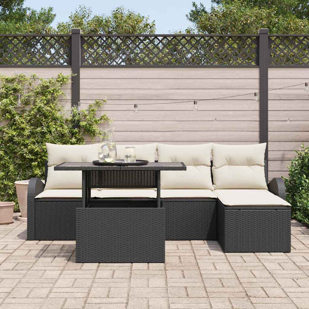 Conjunto de sofá de jardín con cojín 6 pcs Negro Poliratán