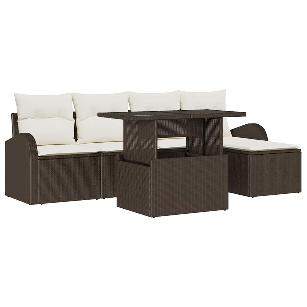 Conjunto de sofá de jardín con cojín 6 pcs Marrón Poliratán