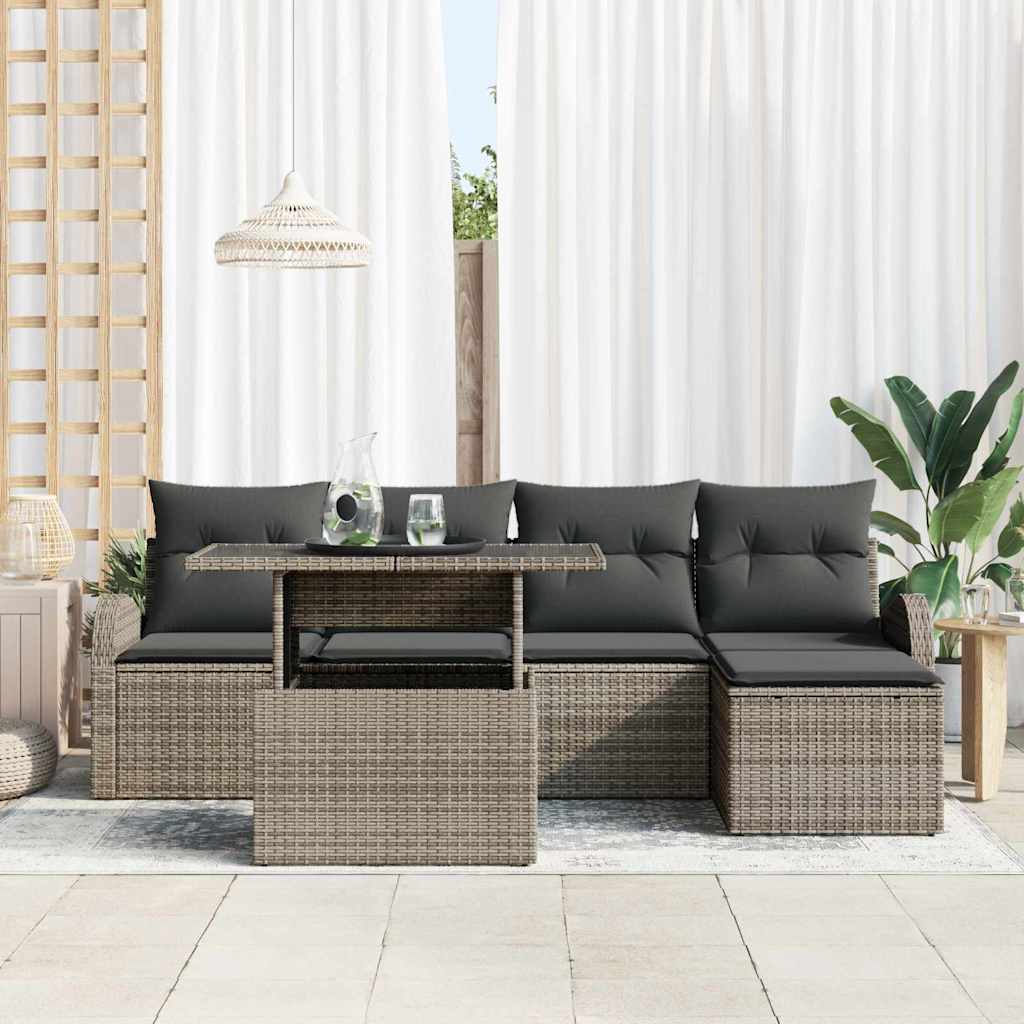 Conjunto de sofá de jardín con cojín 6 pcs Gris Poliratán