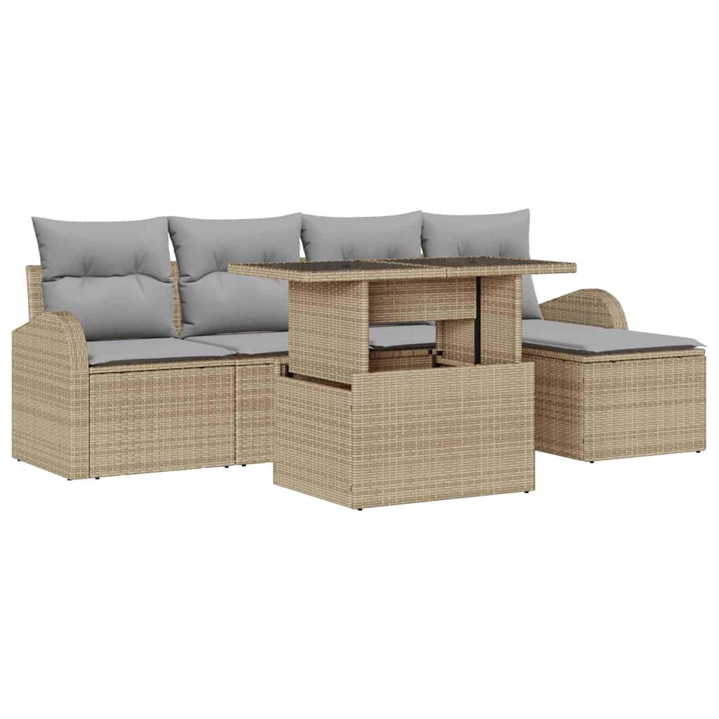 Conjunto de sofá de jardín con cojín 6 pcs Beige Poliratán