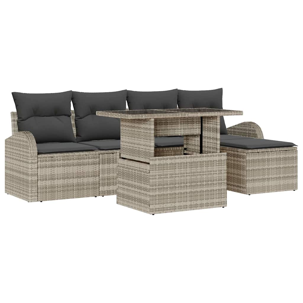 Conjunto de sofá de jardín con cojín 6 pcs Gris claro Poliratán