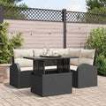Conjunto de sofá de jardín con cojín 5 pcs Negro Poliratán