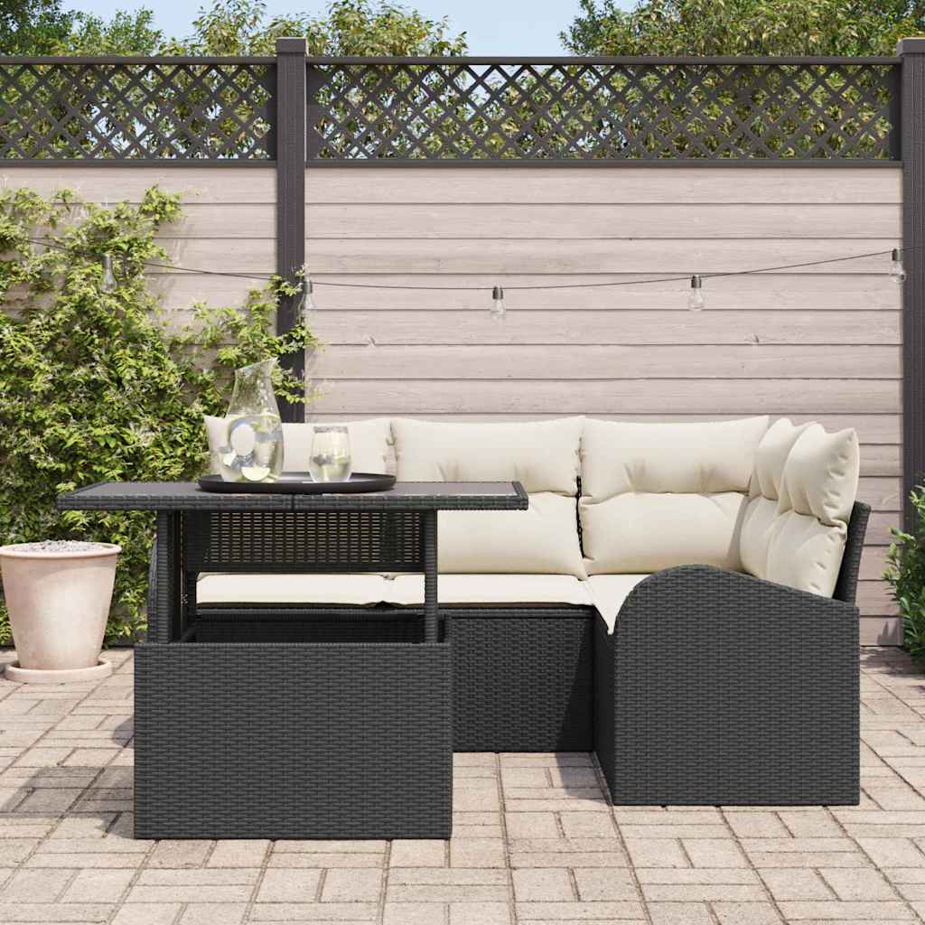 Conjunto de sofá de jardín con cojín 5 pcs Negro Poliratán