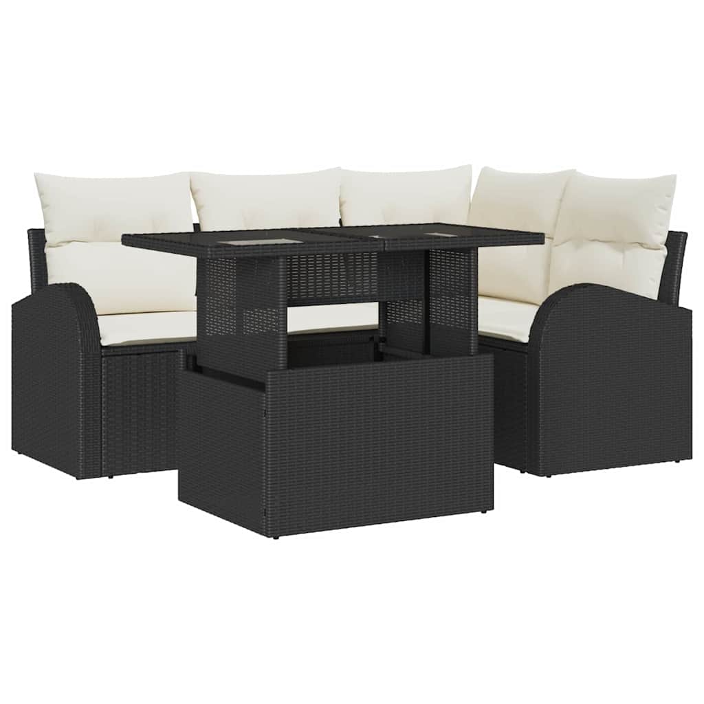 Conjunto de sofá de jardín con cojín 5 pcs Negro Poliratán