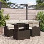 Conjunto de sofá de jardín con cojín 5 pcs Marrón Poliratán