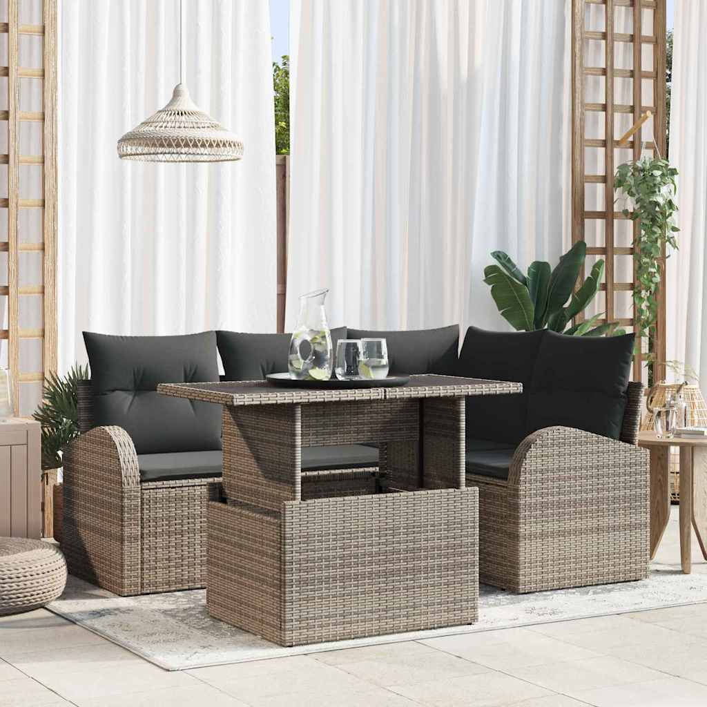 Conjunto de sofá de jardín con cojín 5 pcs Gris Poliratán