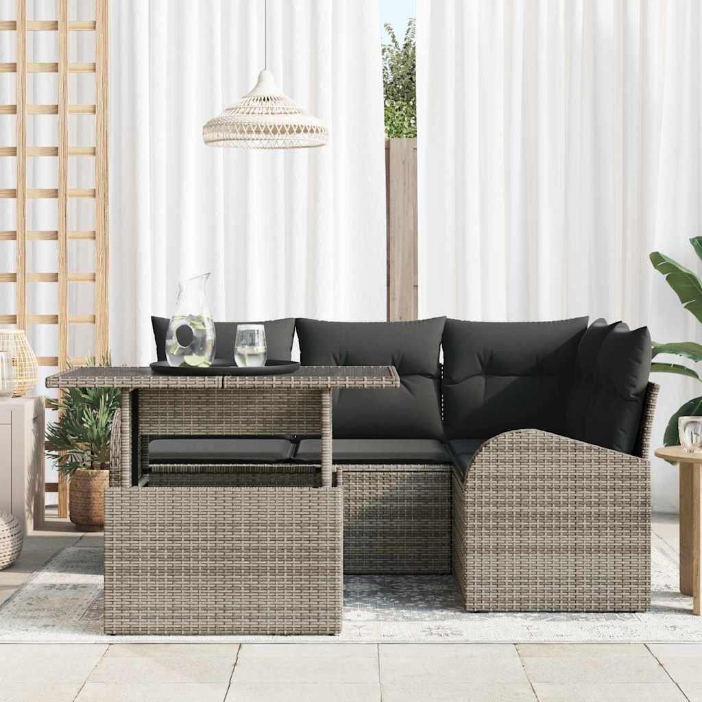 Conjunto de sofá de jardín con cojín 5 pcs Gris Poliratán