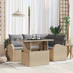 Conjunto de sofá de jardín con cojín 5 pcs Beige Poliratán