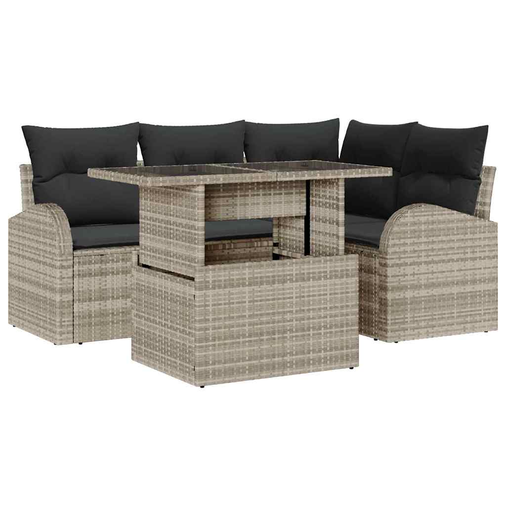 Conjunto de sofá de jardín con cojín 5 pcs Gris claro Poliratán