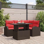 Conjunto de sofá de jardín con cojín 5 pcs Marrón Poliratán